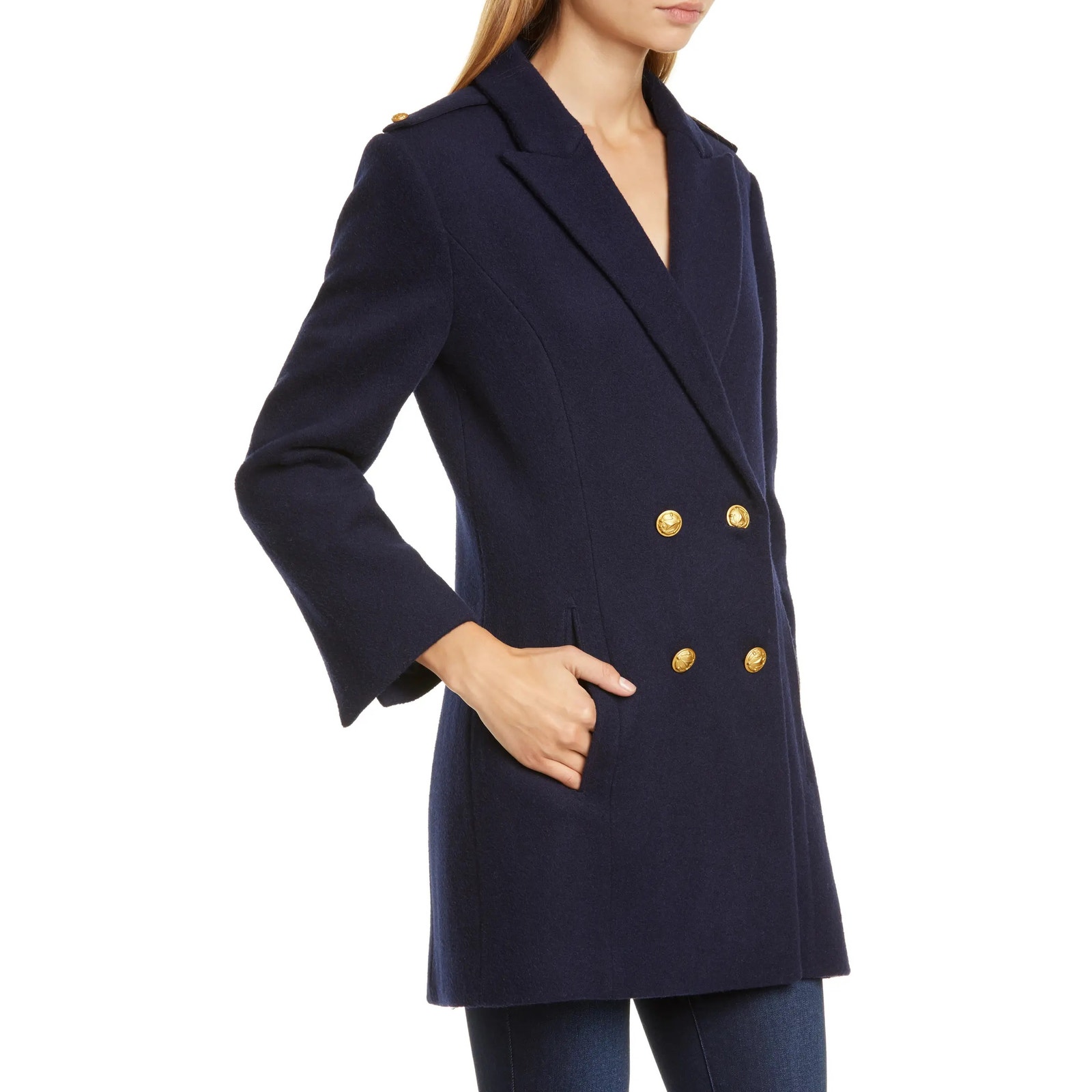 L'agence Emmi Double Breasted Pea Coat Wool Blend Navy Blue Womens Size 0